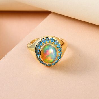 Nat&uuml;rlicher, &auml;thiopischer Welo Opal und Neon Apatit-Ring - 2,45 ct.