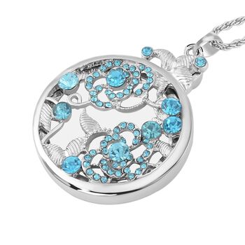 2-in-1 Lupe und Walflossen-Motiv Anh&auml;nger mit Kette, Blauer Kristall und Glas, Silberfarben