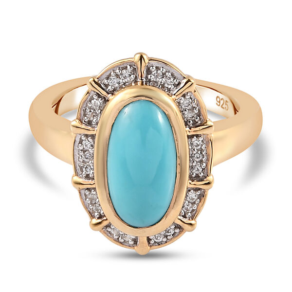 Nat&uuml;rlicher Sleeping Beauty T&uuml;rkis und Zirkon Halo Ring 925 Silber 585 Vergoldet