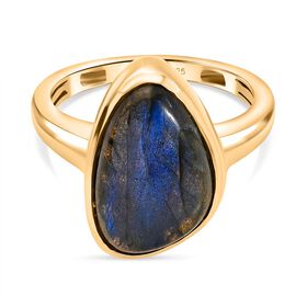 D'Joy AAA Labradorit Ring 925 Silber 750 Gelb Vergoldet (Größe 19.00) ca. 6,66 ct