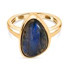 D'Joy AAA Labradorit Ring 925 Silber 750 Gelb Vergoldet (Größe 19.00) ca. 6,66 ct
