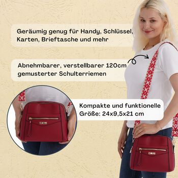 Crossbody-Tasche mit mehreren Rei&szlig;verschlussf&auml;chern und abnehmbarem Gurt, 25x9x18cm, Rot