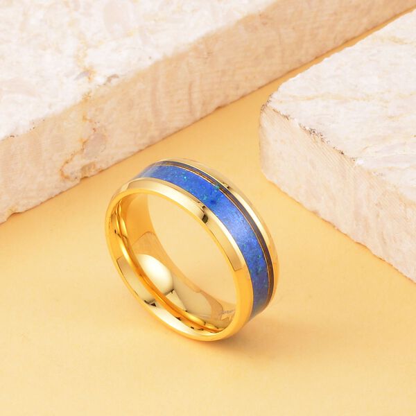 Simulierter Opal Ring, Edelstahl vergoldet, ca. 1.00 ct image number 2