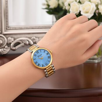 GENOA - Uhr mit Automatikwerk Dandong und Zifferblatt in Blau-Gold,sportlich-elegantes Design, bicolor