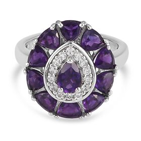 Lusaka Amethyst und Zirkon Ring 925 Silber Platin-Überzug