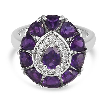 Lusaka Amethyst und Zirkon Ring 925 Silber platiniert (Gr&ouml;&szlig;e 16.00) ca. 2,51 ct