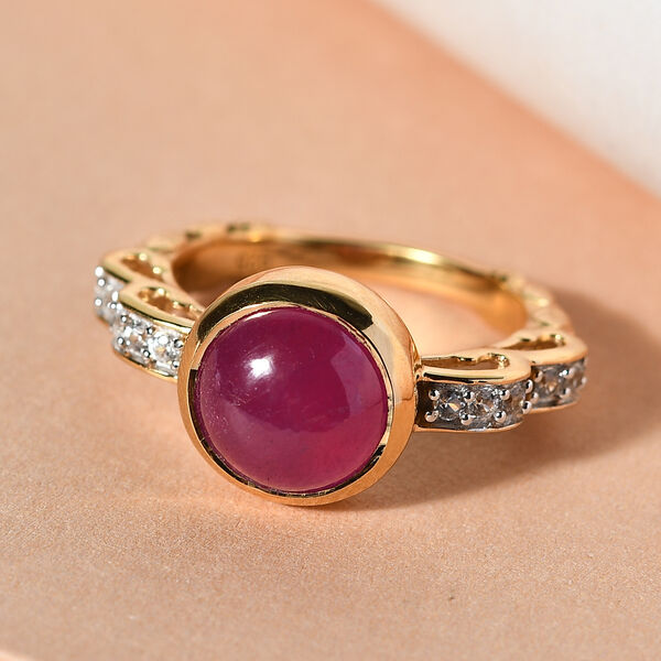 Afrikanischer Rubin (Fissure gef&uuml;llt) und Zirkon Ring 925 Silber vergoldet image number 2