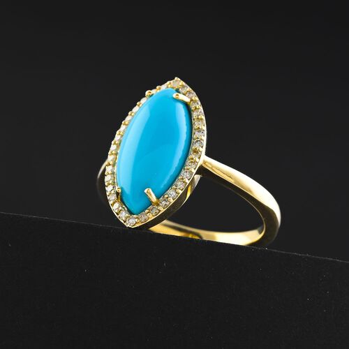 AAA Sleeping Beauty Türkis, Weißer Diamant Ring 417 Gold (Größe 17.00) (7-8 werktage Lieferzeit) ca. 3.55 ct image number 1