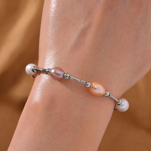 Mehrfarbiges Süßwasser Perle Armband, flexibel, Messing image number 1