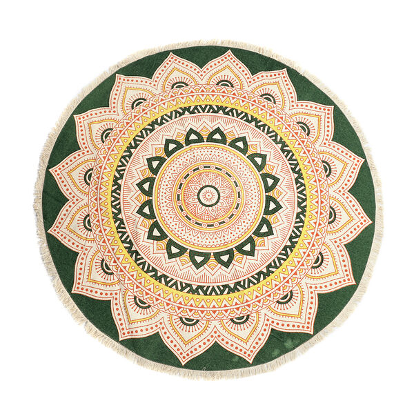 Handgewebter Teppich aus 100% Baumwolle, 150 cm Durchmesser, Mandala Gr&uuml;n image number 2