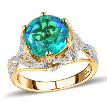 Pfau Triplette Quarz, Wei&szlig;er Zirkon Ringe 925 Silber Gelbgold Vermeil (Gr&ouml;&szlig;e 21.00) ca. 4,94 ct