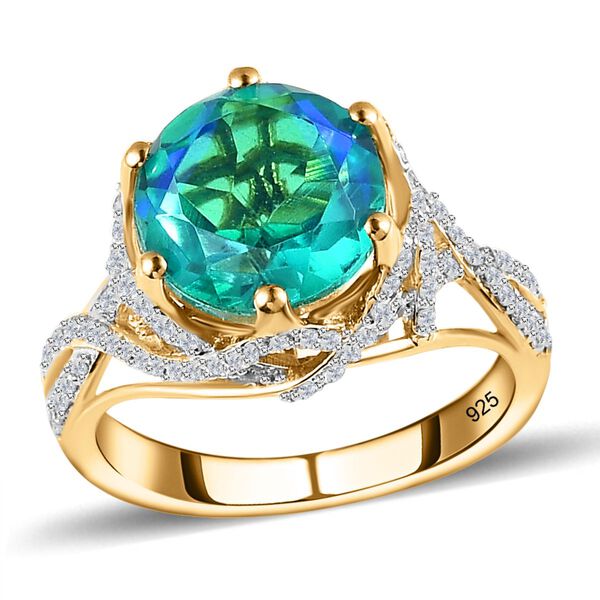 Pfau Triplette Quarz, Wei&szlig;er Zirkon Ringe 925 Silber Gelbgold Vermeil (Gr&ouml;&szlig;e 21.00) ca. 4,94 ct image number 4