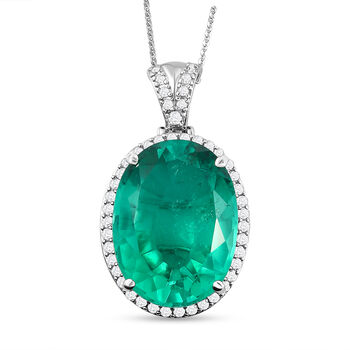 Smaragd-Triplett-Quarz und wei&szlig;er Zirkon-Anh&auml;nger mit Kette, 925 Silber platiniert ca. 34,29 ct