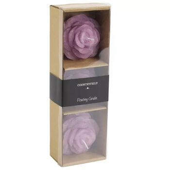 3-teilig Schwimmkerzen-Set von Countryfield, Bl&uuml;tenform, lila