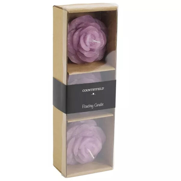 3-teiliges Schwimmkerzen-Set  von Countryfield, Bl&uuml;tenform, lila
