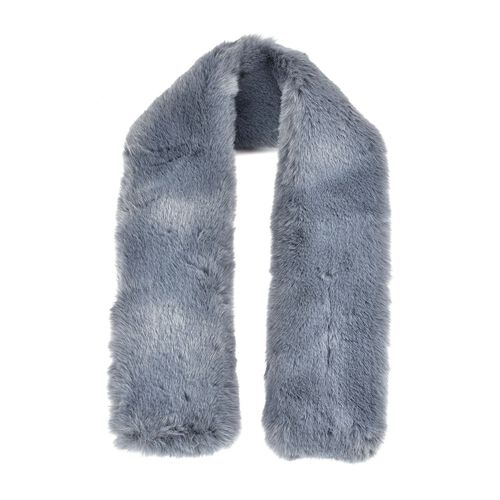 Damen Winterschal im Kreuzdesign aus Kunstfell, Blau image number 1