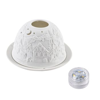 Weihnachts-Windlicht, unglasiertes, wei&szlig;es Porzellan mit LED, 10 cm, wei&szlig;e Weihnachten