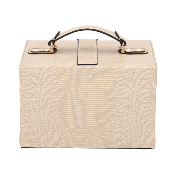 3-lagiger Schmuckkasten mit Schlangenhautmuster und Griff, Größe 22x16x14 cm, Crème image number 3