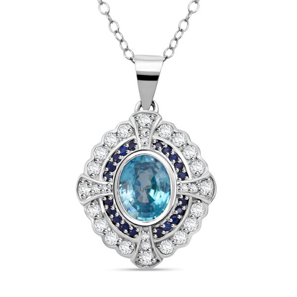 D'Joy blauer Zirkon, blauer Saphir und Moissanit Anhänger mit 50cm Kette - 3,69 ct. image number 0