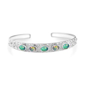 Natürlicher, äthiopischer Welo Opal Mond und Stern Armreif ca. 19 cm, 925 Silber ca. 3.09 ct