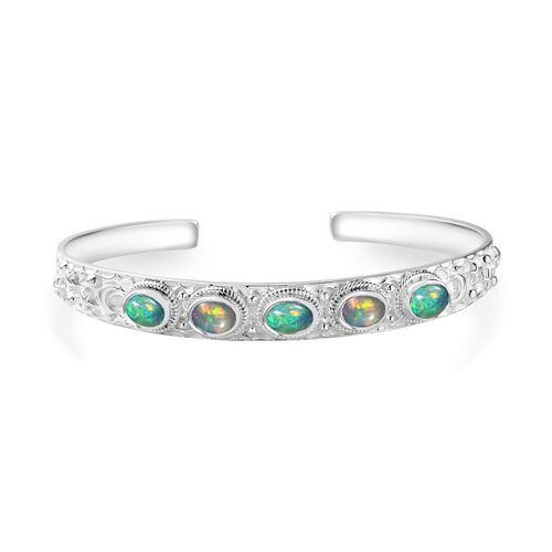 Natürlicher, äthiopischer Welo Opal Mond und Stern Armreif ca. 19 cm, 925 Silber ca. 3.09 ct image number 0