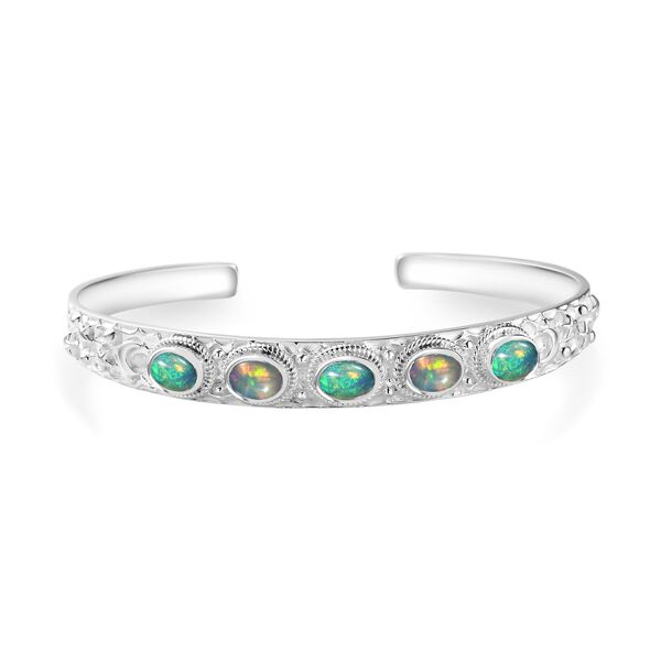 Natürlicher, äthiopischer Welo Opal Mond und Stern Armreif ca. 19 cm, 925 Silber ca. 3.09 ct image number 0