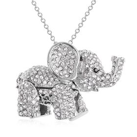 Kristall Elefant-Anhänger mit Kette, ca. 60 cm, Silberfarben