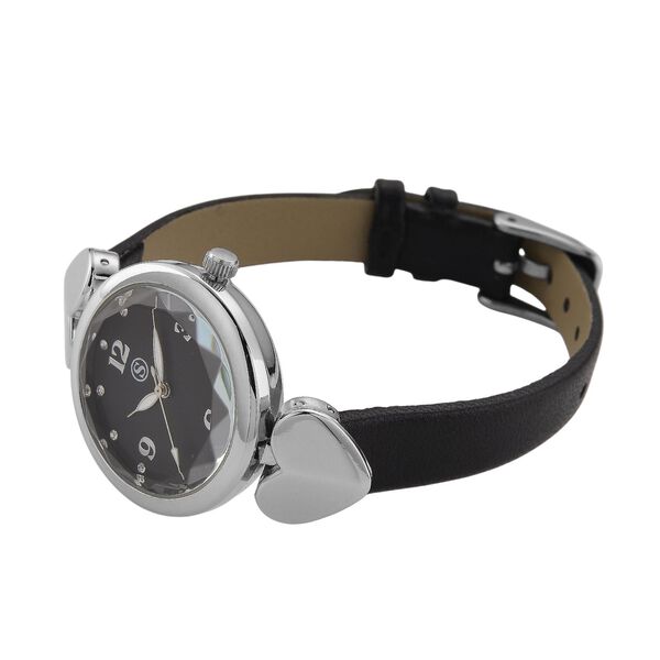 STRADA Uhr mit PC21S Japan-Uhrwerk, graues Zifferblatt, scwharzes Armband mit silberfarbenen Herz-Details image number 5