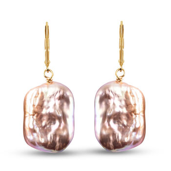 Lila Barockperle Ohrringe 925 Silber Gelbgold &Uuml;berzug ca. 29,00 ct