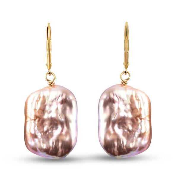 Lila Barockperle Ohrringe 925 Silber Gelbgold &Uuml;berzug ca. 29,00 ct