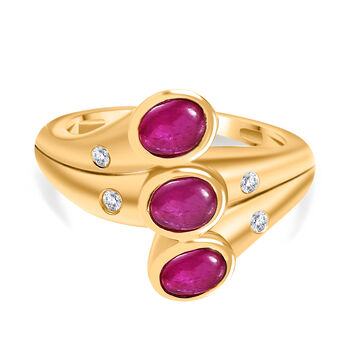 Afrikanischer Rubin (Fissure gef&uuml;llt), Wei&szlig;er Zirkon Ring 925 Silber vergoldet (Gr&ouml;&szlig;e 16.00) ca. 1.94 ct