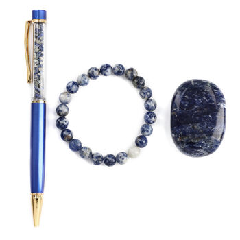 3er Exklusives Geschenkset &ndash; Amethyst: Handschmeichler, Armband und Kugelschreiber mit Kristallkugel