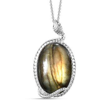 Labradorit-Anh&auml;nger mit Kette, 925 Silber ca. 33.88 ct