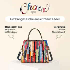 Chaos by Elsie Echtleder Crossbody Tasche im Streifenmuster mit RFID-Schutz und Mini-Taschenlampe und LA MAREY Schal aus 100% Maulbeerseide