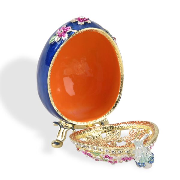 Dekorative Ei-f&ouml;rmige Schmuckbox Metall und Kristalloptik 12 x 7 cm Rosa image number 4