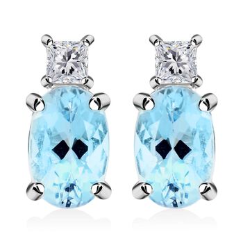 LUXORO zertifizierte und gepr&uuml;fte AAA Santamaria Aquamarin und Diamant Ohrringe in 585 Wei&szlig;gold - 1 ct.