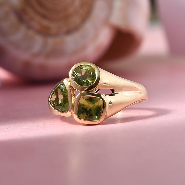 Peridot Ring 925 Silber 585 Vergoldet image number 2
