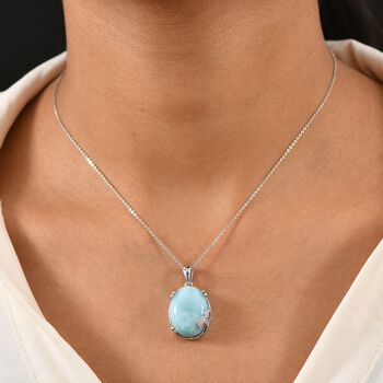 D'joy Larimar, Wei&szlig;er Zirkon Anh&auml;nger mit Kette ca. 50 cm, 925 Silber rhodiniert ca. 18.25 ct