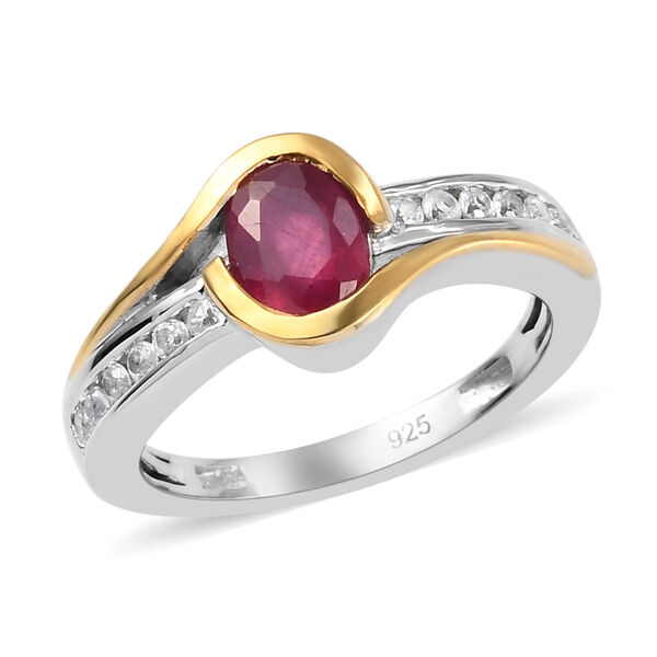 Afrikanischer Rubin und Zirkon Ring 925 Silber Bicolor  ca. 1,41 ct image number 4