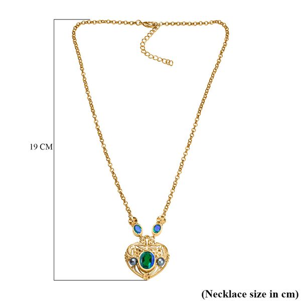 Pfau Quarz Triplette Halskette ca. 45 cm Messing image number 6