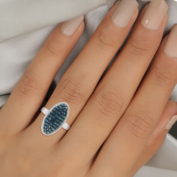 Blauer und Wei&szlig;er Diamant Cluster Ring 925 Silber Platin-&Uuml;berzug image number 3