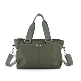 Umhängetasche mit mehreren Reißverschlussfächern, abnehmbarem Schulterriemen und Tragegriffen, Größe 26x11x20 cm, Olivgrün