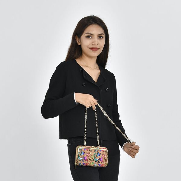 Crossbody Tasche aus Naturkork mit RFID-Schutz, bunte Schmetterlinge image number 2