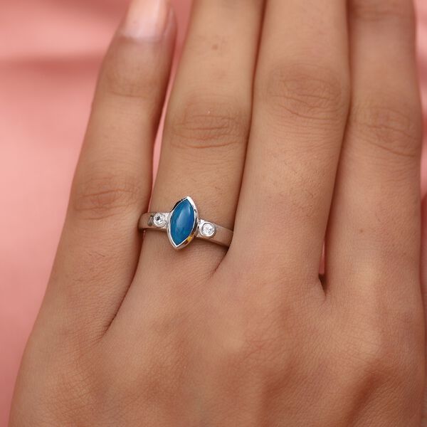 Blau gef&auml;rbter &auml;thiopischer Opal und Zirkon Ring 925 Silber Platin-&Uuml;berzug image number 3