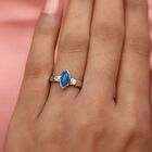 Blau gefärbter äthiopischer Opal und Zirkon Ring 925 Silber Platin-Überzug image number 2