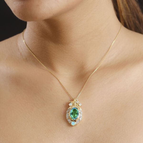 Pfau Triplett Quarz, äthiopischer Welo Opal und Zirkon-Anhänger - 7,73 ct. image number 3