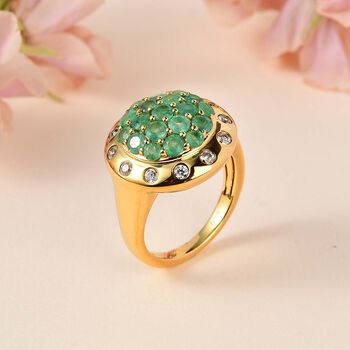 Gemfields Smaragd Ring, 925 Silber Gelbgold Vermeil (Gr&ouml;&szlig;e 18.00) ca. 2.22 ct