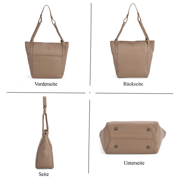 Echtleder-Tote-Bag mit Magnetverschluss-Au&szlig;entasche und ger&auml;umigem Innenfach, 34x14x29 cm, Beige image number 3