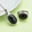 2er-set schwarz gefärbter Achat-Ring und Anhänger mit Kette, ca. 50 cm, Edelstahl, ca. 27,00 ct image number 1