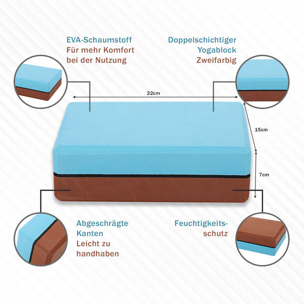Yoga Block aus Eva-Schaum, Blau-Braun image number 4